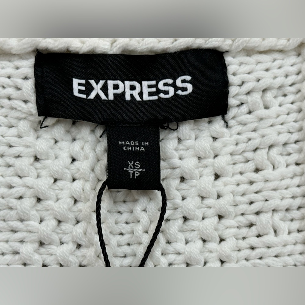 Express Women's Heavy Knit Button Sweater with Pockets, White, Size XS - Picture 11 of 14